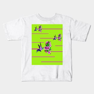 Hummingbirds and pink flowers on green Kids T-Shirt